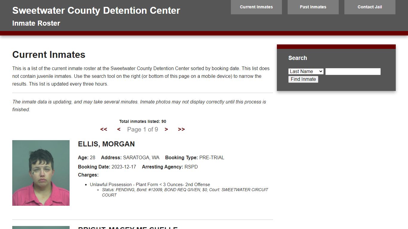 Jail Roster - sweetwater911.org