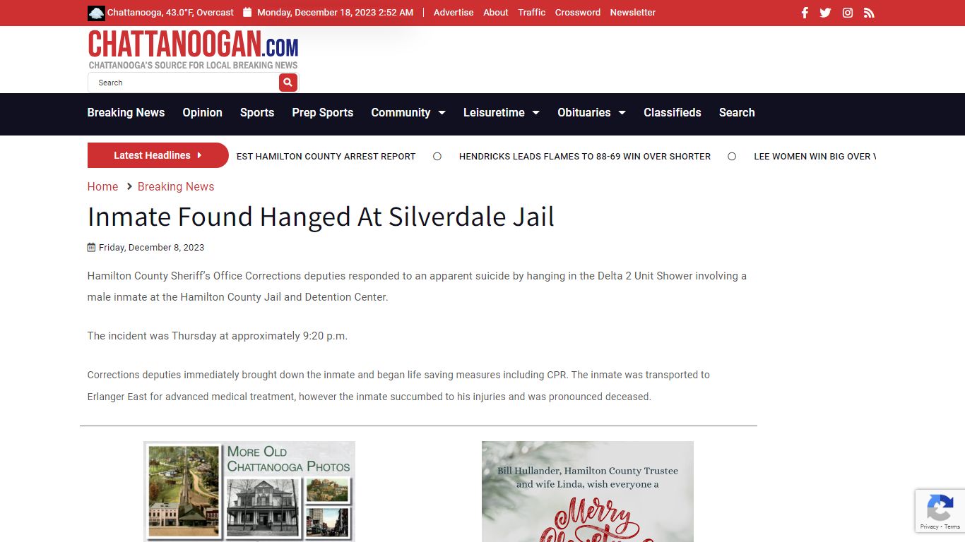 Inmate Found Hanged At Silverdale Jail - Chattanoogan.com