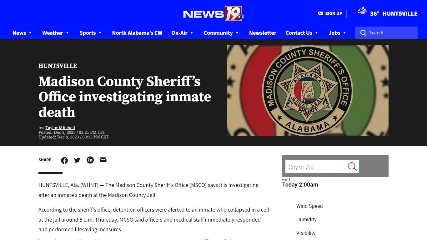 Madison County Sheriff’s Office investigating inmate death